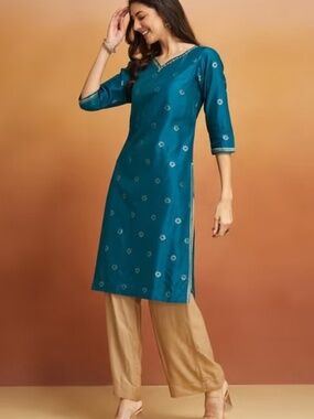 Ladies Dark Pink / Purple Cotton Silk Blend Long Kurta - As New